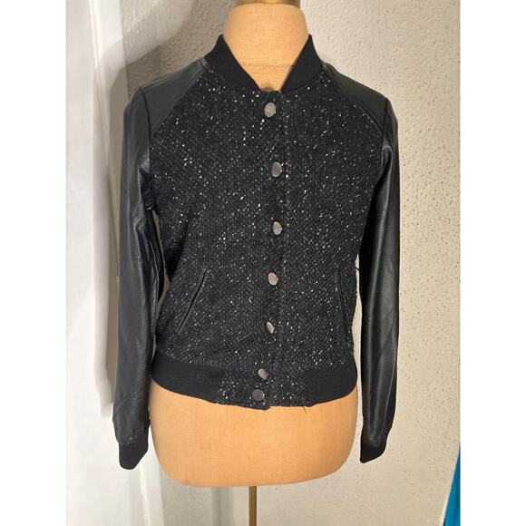 Love Culture Black Wool Moto Jacket Faux Leather S Wednesday Dark Academia Biker - Picture 1 of 13